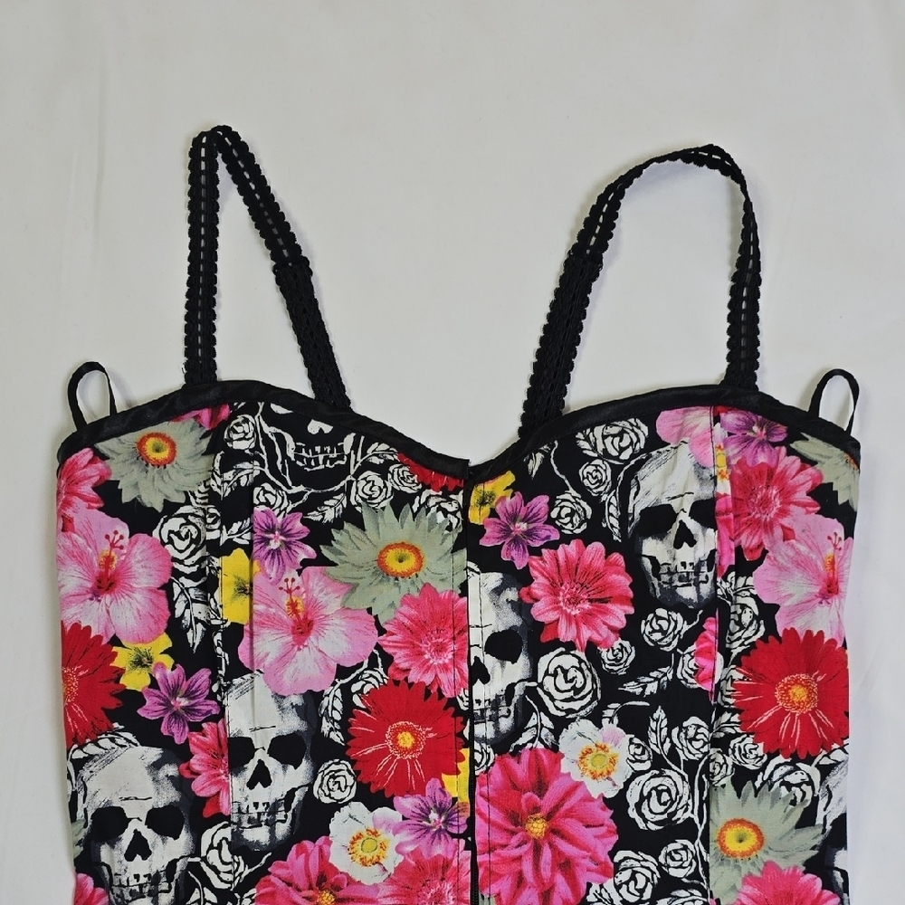 Hell Bunny Flloral Skull Buster Corset Top Size Large - Picture 2 of 8